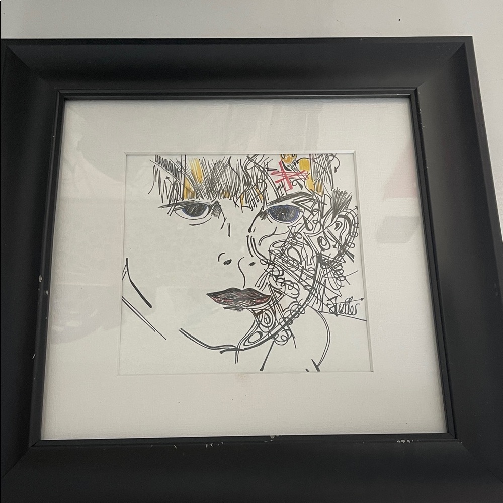Dry media Abstract Black Framed Art, boy face WzAncona maivango.